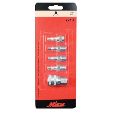 Milton 5 PIece A-Style 1/4" Coupler and Plug Kit S-213